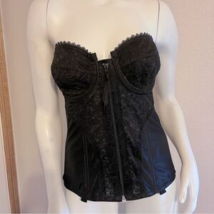 Frederick's of Hollywood black strapless lace bustier Sz 36D